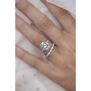 HARLOW 4.5 Carat (10x9mm) Old Mine Cushion Cut Moissanite Vintage Inspired NSEW Triple-Split Prong Engagement Ring in White 14K Gold Setting