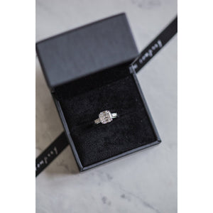 HARLOW 2.7 Carat (8mm) Colorless Asscher Cut 3-Stone Moissanite Engagement Ring with Baguettes in White 14K Gold Setting