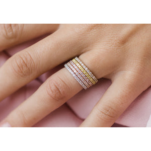 RYAN (Set of 1, 2 or 3) 1.5mm Chic Pave Eternity Wedding Anniversary or Stacking Band With Moissanite Stones in 14K Gold