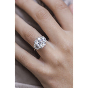 CAMILLA 8 CTW (5.5 Carat Center) Three Stone Ring With Elongated Antique Cushion and Half Moons Moissanite Engagement Ring In Platinum