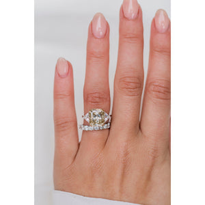 CAMILLA 5.9 CTW (4.9 Carat Center) Three Stone Ring With Canary Yellow Radiant and Trillions Moissanite Engagement Ring In 2-Tone Setting