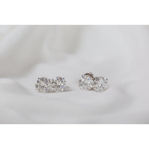 HARPER STUDS 2 Carat Per Earring (8mm) Round Moissanite With Claw Prong Stud Earring in 14K White Gold (4 CTW)