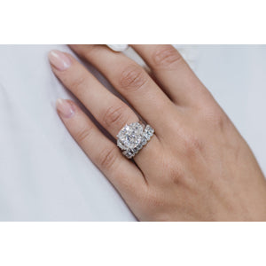 CAMILLA 8 CTW (5.5 Carat Center) Three Stone Ring With Elongated Antique Cushion and Half Moons Moissanite Engagement Ring In Platinum