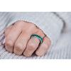 CELINE 3.5 CTW Full Eternity Fancy Emerald Greeen Emerald Cut Moissanite Eternity Wedding Band in 14K White Gold With Claw Prongs