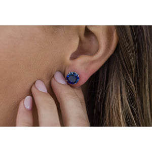 HARPER STUDS 3.5 Carat Per Earring (9.5mm) Round Lab Created Blue Sapphire With Claw Prong Stud Earring in 14K White Gold (7 CTW) - In Stock