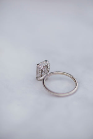 SUTTON 2.7 Carat (9.25x6.75mm) Crushed Ice Hybrid Moissanite Engagement Ring With Pave Setting and Invisible Halo in 14K White Gold