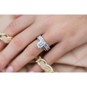 CELINE 3.5 CTW 12-Stone Emerald Cut Moissanite Eternity Wedding Band in 14K White Gold With Claw Prongs