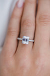 ROWAN 2.3 Carat (8x7mm) Elongated Asscher Moissanite Engagement Ring with Invisible Halo and Double Claw Prongs in 14K White Gold