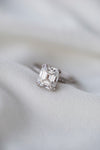 ROWAN 2.3 Carat (8x7mm) Elongated Asscher Moissanite Engagement Ring with Invisible Halo and Double Claw Prongs in 14K White Gold