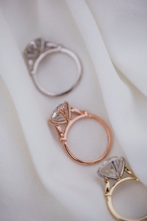 HARLOW 3 Carat (9mm) Old European Cut Moissanite Vintage Inspired NSEW Triple-Split Prong Engagement Ring in 14K Rose Gold Setting