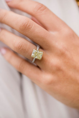 SERENA 4.5 Carat (10.5x8.5mm) Fancy Canary Yellow Crushed Ice Radiant Moissanite Engagement Ring With Pavé Setting in Two-Tone