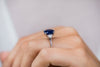 CAMILLA 4 CTW (3.2 Carat Center) Three Stone Ring With Blue Lab-Created Sapphire Cushion and Moissanite Half Moons Engagement Ring